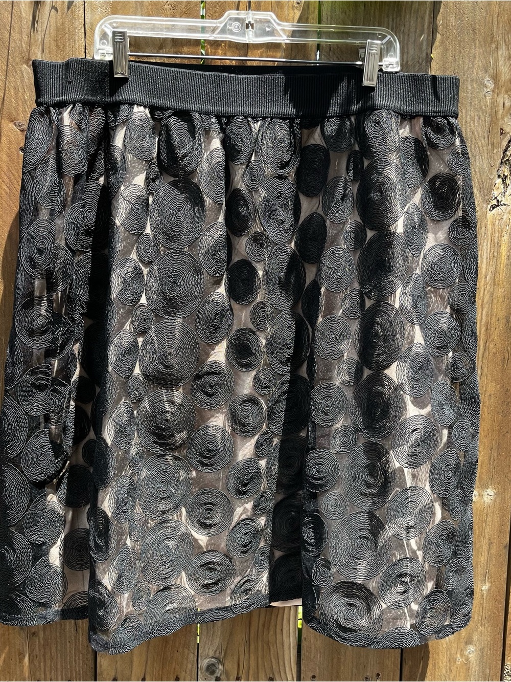 Lane Bryant Black Overlay Spiral Uzumaki 🌀 Circle-Detail A-Line Skirt